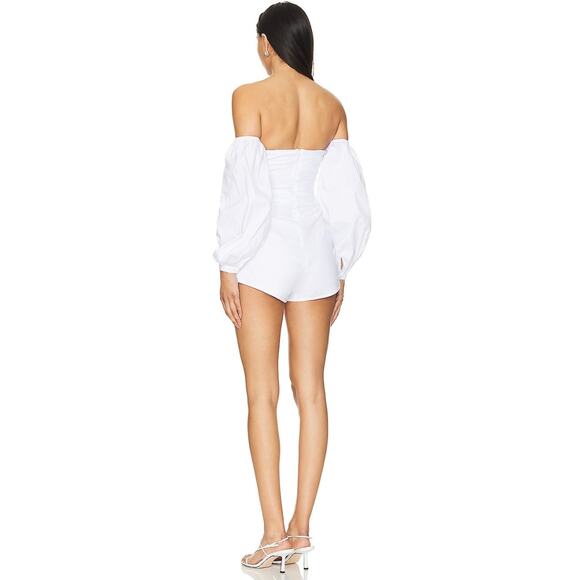 NEW More to Come Flynn Ruched Sleeve Romper White XS - Picture 3 of 8